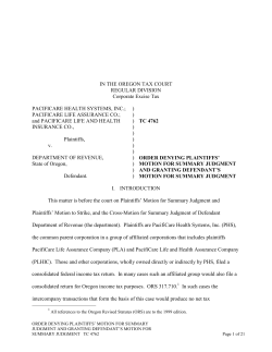 IN THE OREGON TAX COURT REGULAR DIVISION Corporate