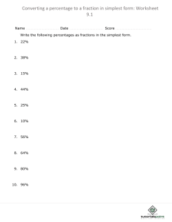 Converting a percentage to a fraction in simplest form: Worksheet 9.1
