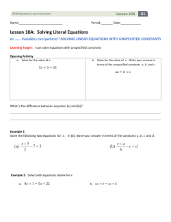 Lesson 10A: Solving Literal Equations