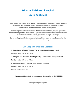 Alberta Children`s Hospital 2016 Wish List