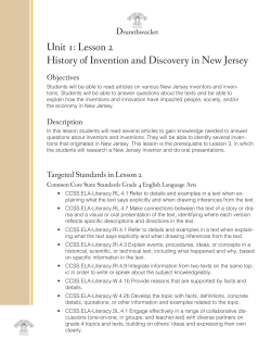 Unit 1: Lesson 2 History of Invention and Discovery in New Jersey
