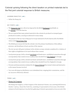 Colonial uprising following the direct taxation on printed