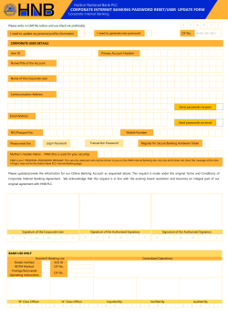 Corporate Internet banking Password Reset / User Update Form