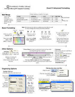Excel IV Advanced Formatting Mail Merge Basic Formatting Other