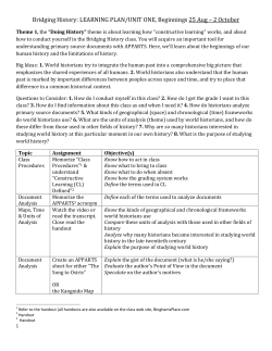 Bridging History: LEARNING PLAN/UNIT ONE, Beginnings 25 Aug