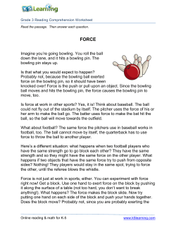 Reading Comprehension Worksheet - force - Grade 3