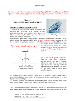 Specular Reflection: i = r