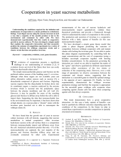 Cooperation in yeast sucrose metabolism - Q-bio