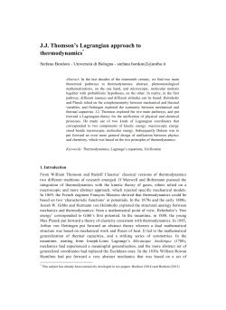 JJ Thomson`s Lagrangian approach to thermodynamics
