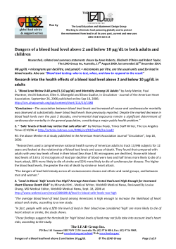 Dangers of a blood lead level above 2 &micro;g/dL