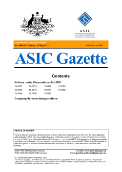 Commonwealth of Australia ASIC Gazette A042/12 dated 15 May 2012