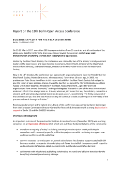 Colleen Campbell, Report on the 13 th Berlin Open