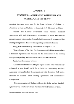 standstill agreement with india and pakistan