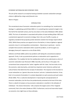 ECONOMIC NATIONALISM AND ECONOMIC CRISIS The aim of