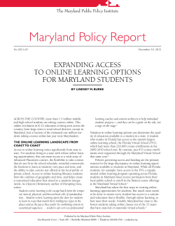 Maryland Policy Report - The Maryland Public Policy Institute