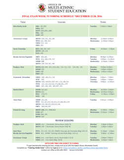 FINAL EXAM WEEK TUTORING SCHEDULE *DECEMBER 12