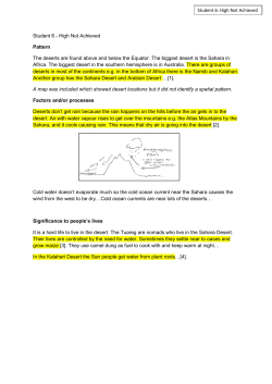 Student 6 - High Not Achieved Pattern The deserts are found above