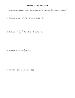 Algebra II Unit 1 REVIEW 1. Write the verbal expression that