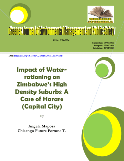 Impact of Water- rationing on Zimbabwe`s High Density Suburbs: A
