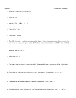 Algebra 1 Extra Review Questions 1. Find (6x 2 &ndash; 4x + 2) &ndash; (3x2 + 4x