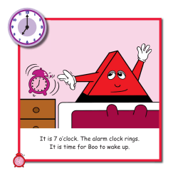 It is 7 o`clock. The alarm clock rings. It is time for