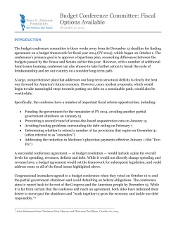 Budget Conference Committee: Fiscal Options Available