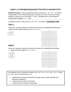 Investigating Quadratic Functions in Standard Form