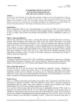 Abstract LEADERSHIP, PEOPLE AND ENVY Prof. Dr. Kim Cheng