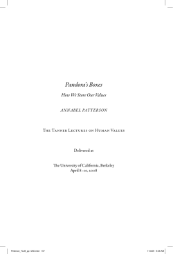 Pandora`s Boxes - The Tanner Lectures on Human Values