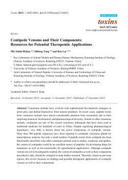 Centipede Venoms and Their Components: Resources for Potential
