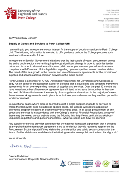 To Whom it May Concern Supply of Goods and Services to Perth