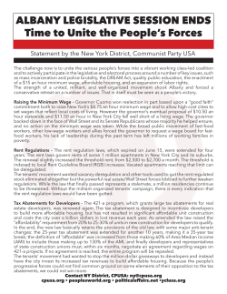 ALBANY LEGISLATIVE SESSION ENDS Time to Unite the People`s