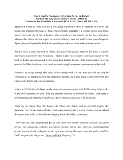 God`s Hidden Providence: A Sermon Series on the book of Esther