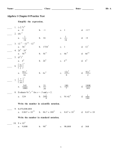 Algebra 1 Chapter 8 Practice Test