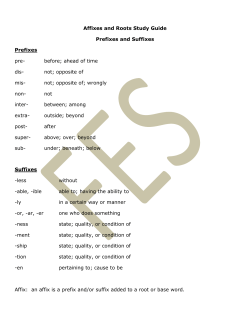 Affixes and Roots Study Guide Prefixes and Suffixes Prefixes pre