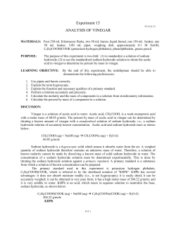 Experiment 15 ANALYSIS OF VINEGAR