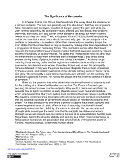 The Significance of Mercenaries In Chapter XVII of The Prince