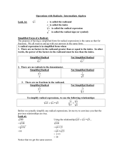 Operations with Radicals: Intermediate Algebra Look At: x is called