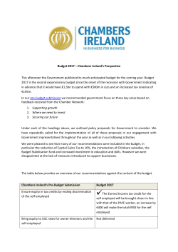 Budget 2017 &ndash; Chambers Ireland`s Perspective This afternoon the