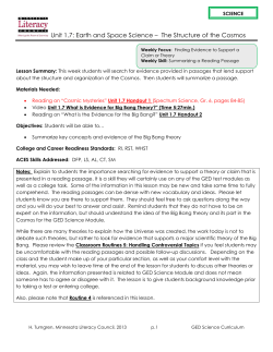 Unit 1.7: Earth and Space Science &ndash; The Structure of the Cosmos