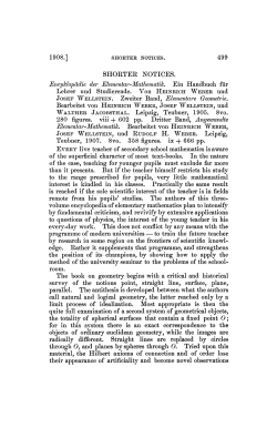 1908.] 499 SHORTER NOTICES. Encyklop&agrave;die der Elementar