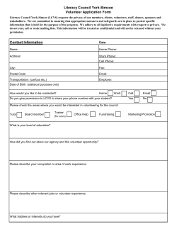 Literacy Council York-Simcoe Volunteer Application Form Contact