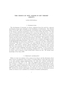 THE CHOICE OF NEW AXIOMS IN SET THEORY (DRAFT) 1