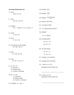 Pert Study Guide (Version A) 1.) Solve 10 (X + 4) = 50 2.) Solve 6 (X