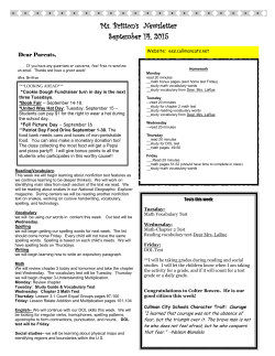 Ms. Britton`s Newsletter September 14, 2015
