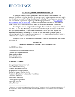 The Brookings Institution`s Contributors List Fiscal Year 2016