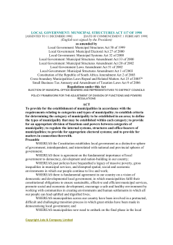 LOCAL GOVERNMENT: MUNICIPAL STRUCTURES ACT 117 OF