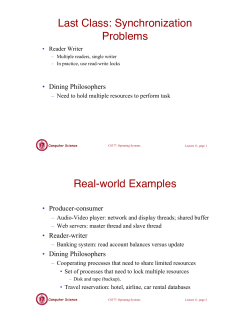 Last Class: Synchronization Problems Real