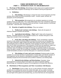FARM MICROBIOLOGY 2008 PART 1: INTRODUCTION TO