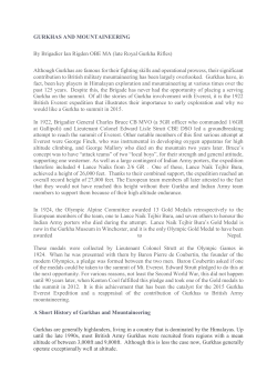 GURKHAS AND MOUNTAINEERING By Brigadier Ian